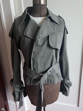 Anine Bing Olive Cropped Trench | Belted Utility Moto Jacket | Sleeve Tie Detail